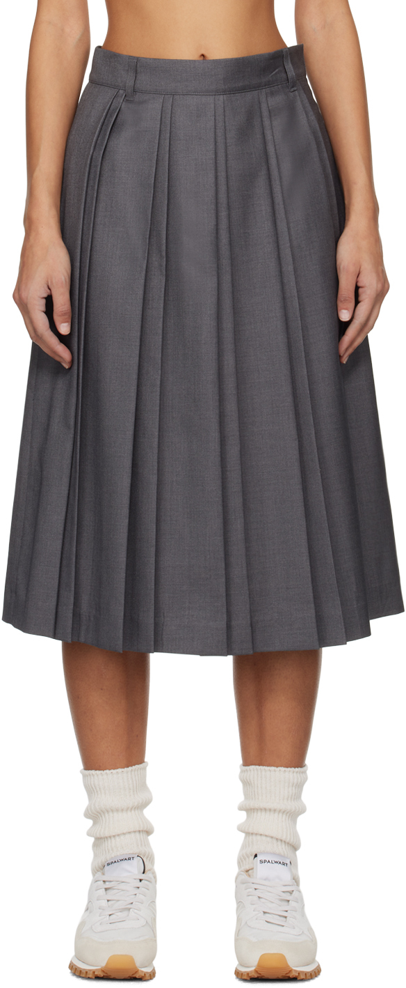 Shop Dunst Gray Double Pleats Midi Skirt In Charcoal Grey