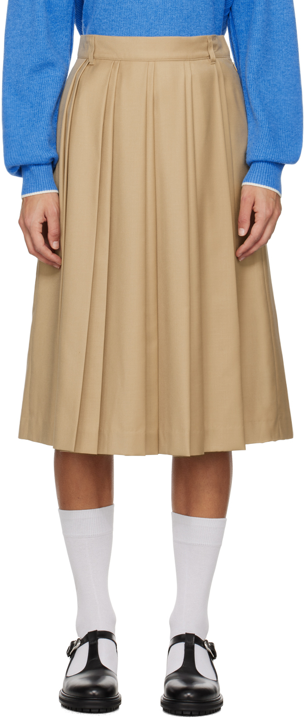 Dunst Beige Pleated Midi Skirt