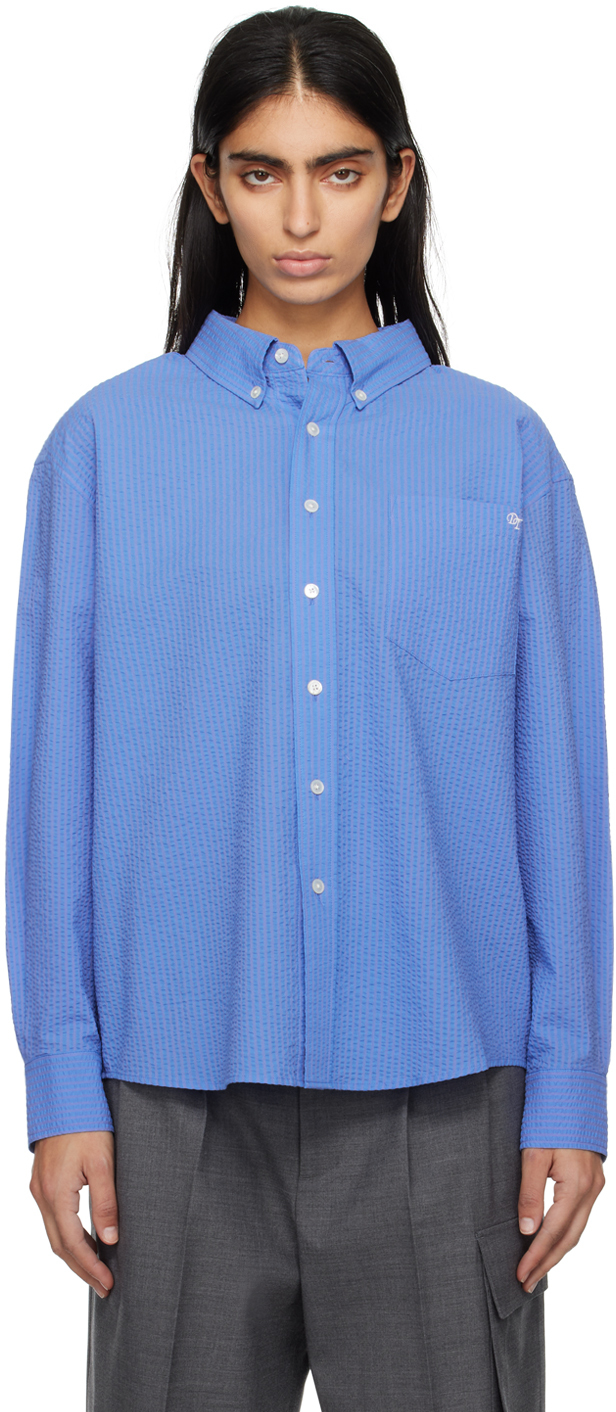 Dunst Blue Spread Collar Shirt In Seersucker Blue