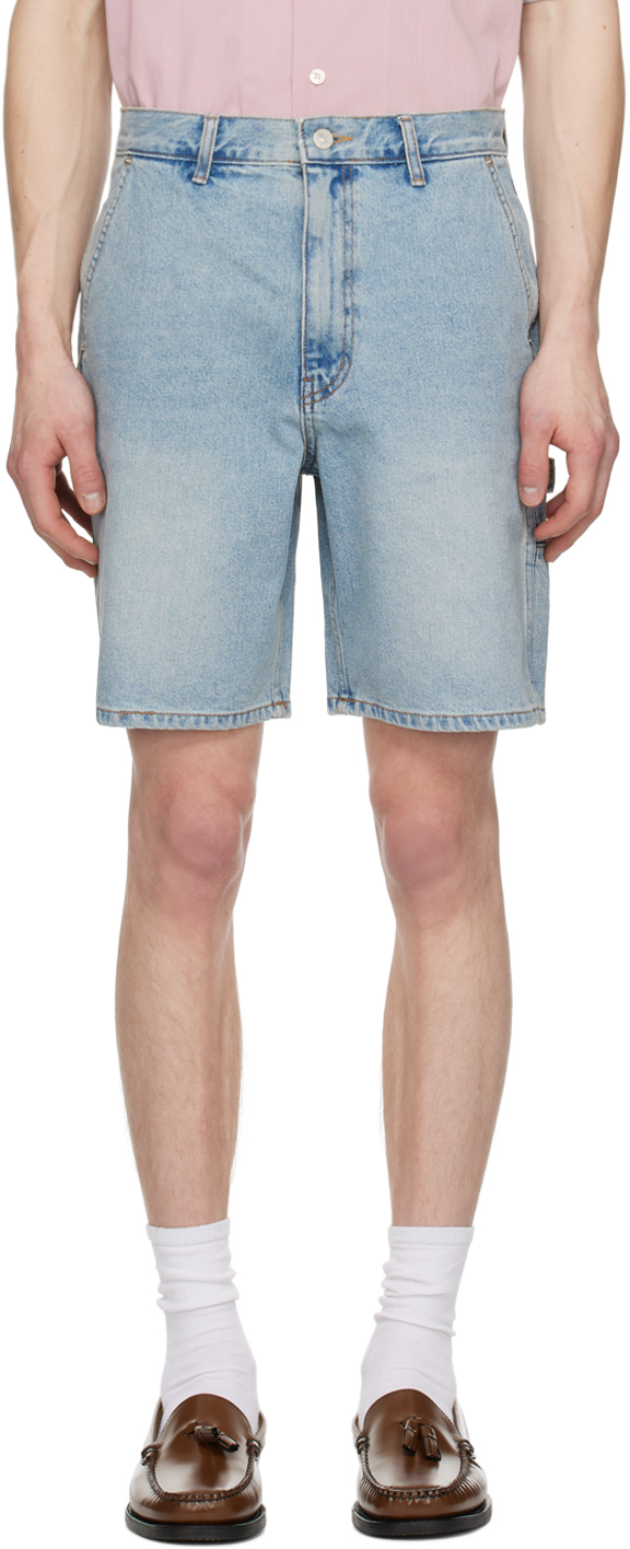 Blue Curved Denim Shorts