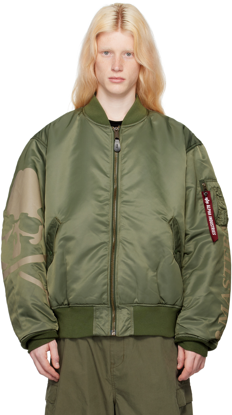 Mastermind Japan Alpha Industries Ma-1 Reversible Logo-print Quilted Shell Bomber Jacket In Green