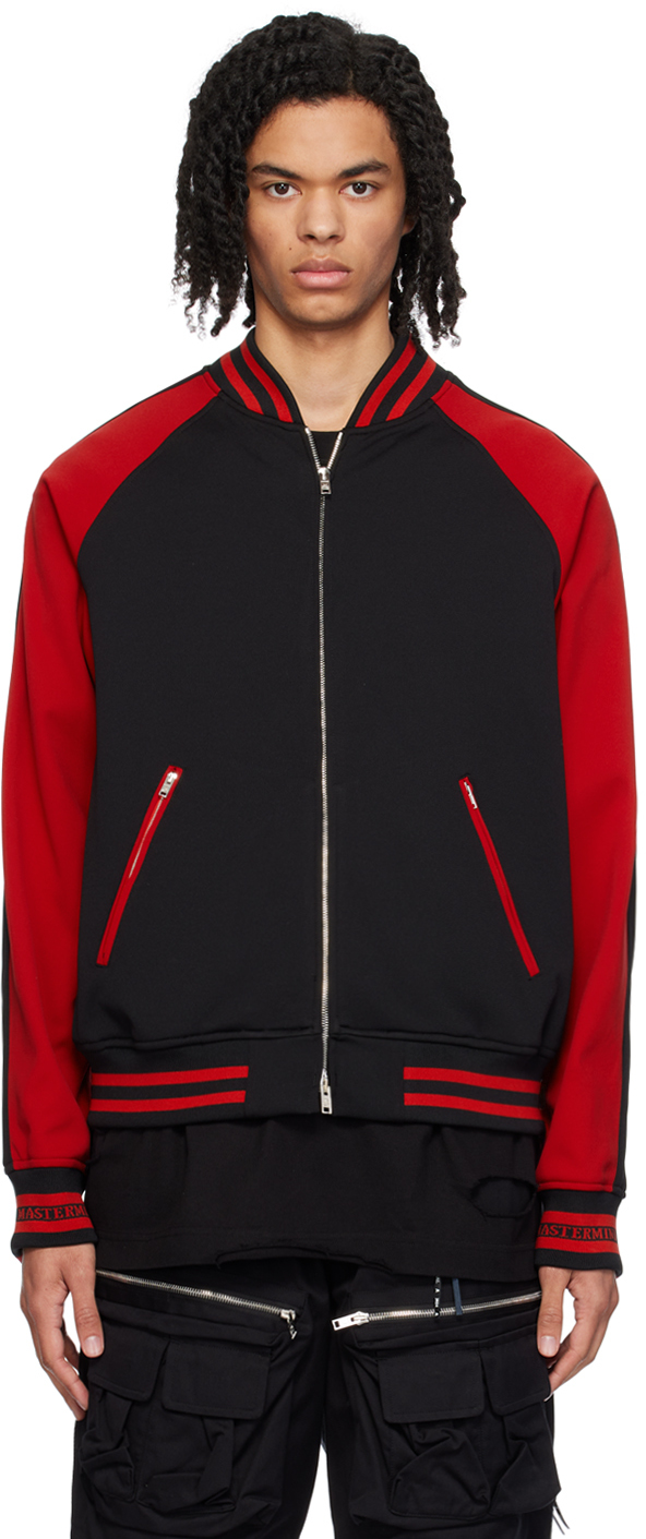 Mastermind Japan Black & Red Embroidered Bomber Jacket In Black X Red