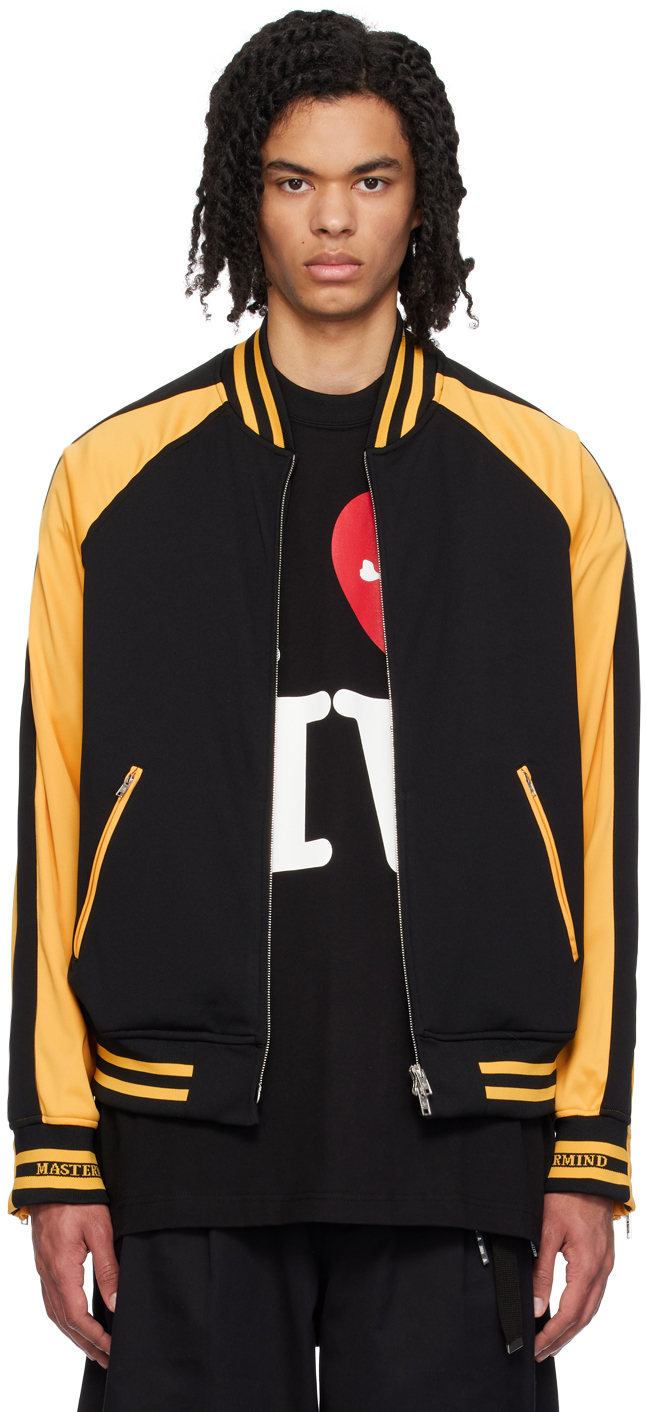 Mastermind Japan Black & Yellow Embroidered Bomber Jacket In Black X Yellow