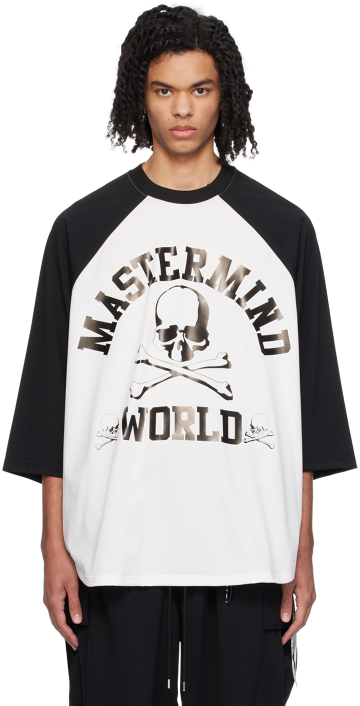 Mastermind Japan White & Black Oversized Long Sleeve T-shirt In Black X White
