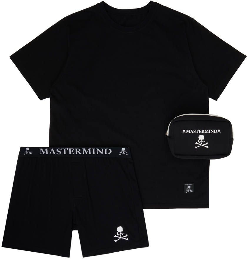 Shop Mastermind Japan Black Briefs & T-shirt Set In Black X White