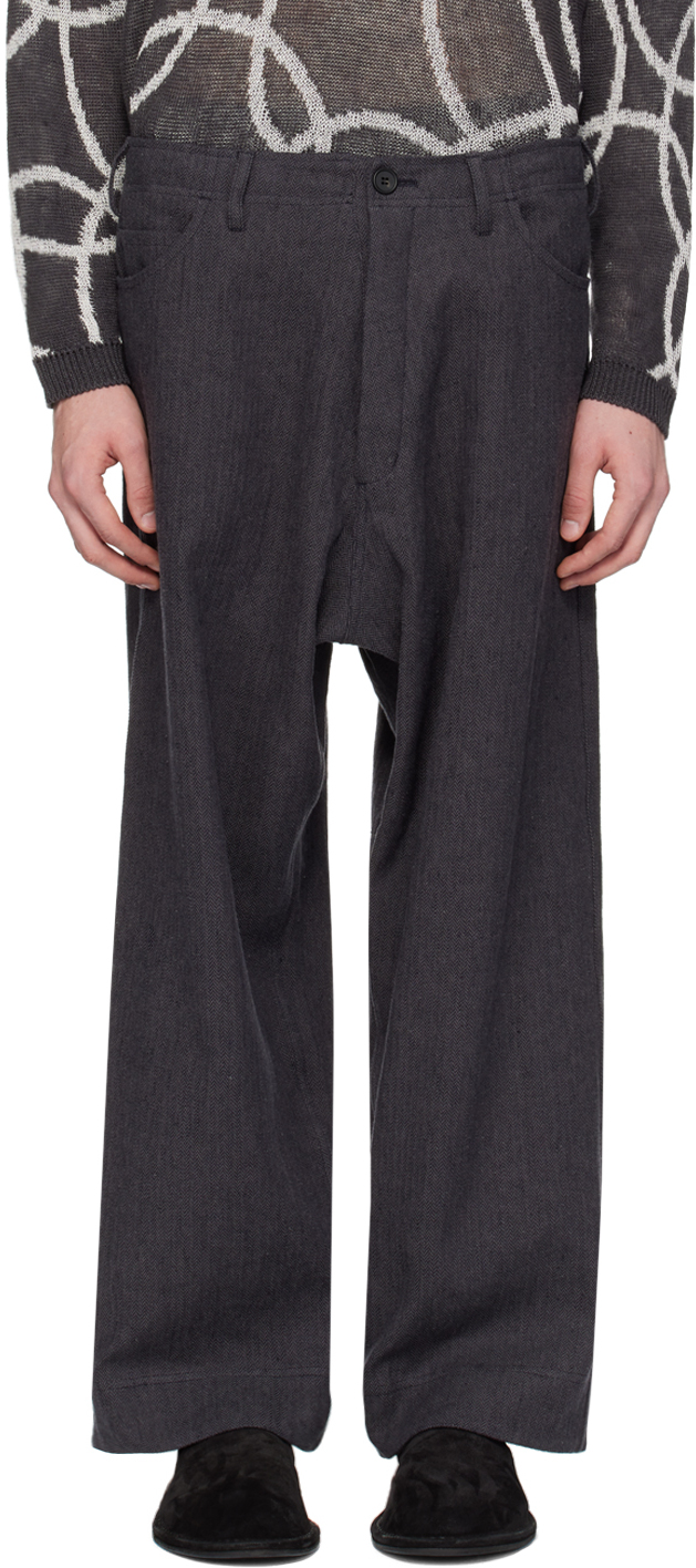 Shop Jan-jan Van Essche Gray O-project Trousers In Dark Herringbone