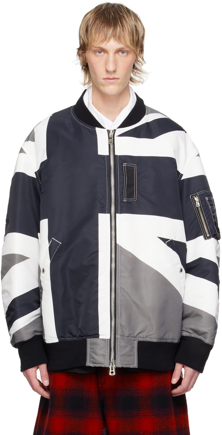 White & Black Back Gusset Bomber Jacket by TAKAHIROMIYASHITA