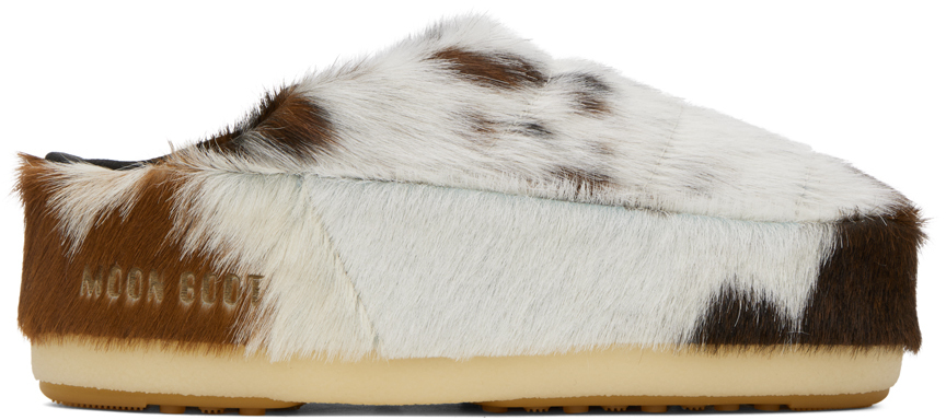 Brown & White Mule No Lace Pony Slippers