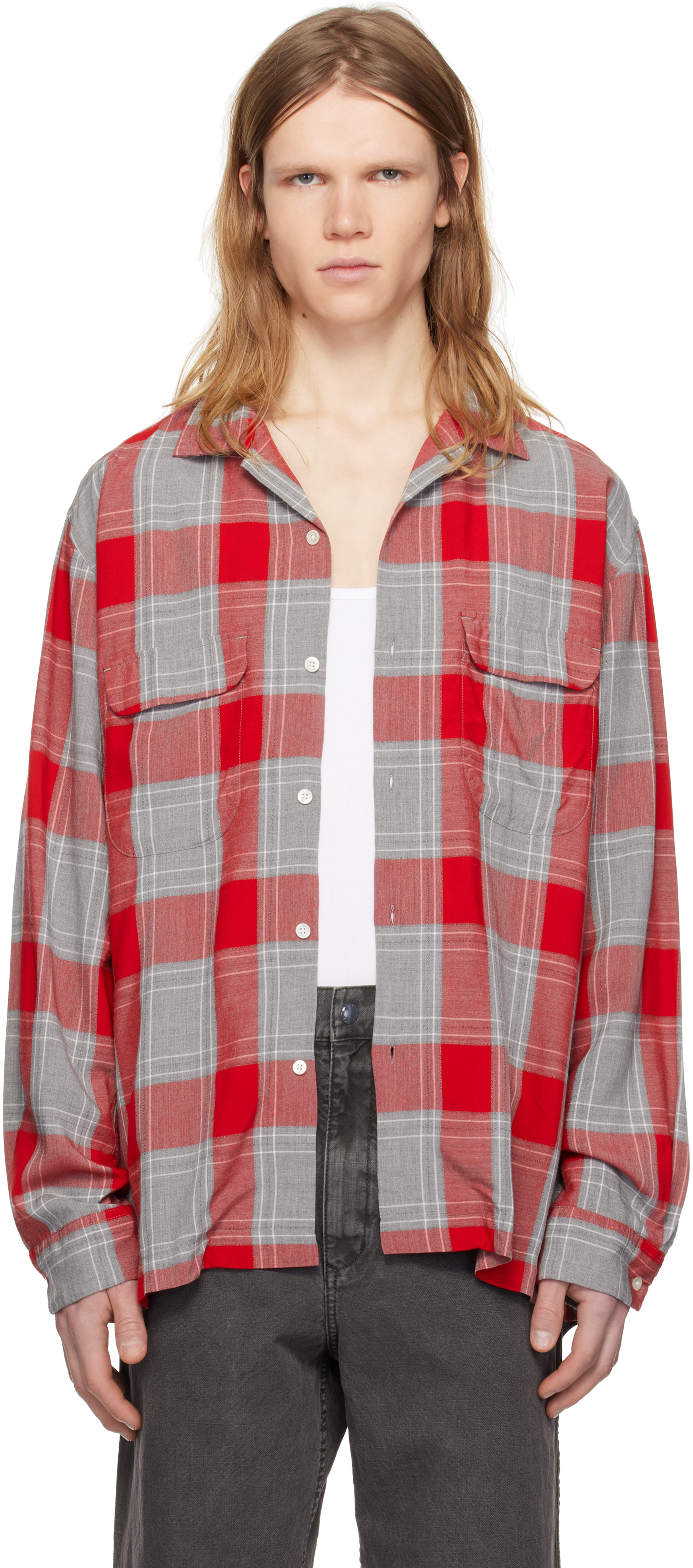 Red & Gray Vincent Shirt by Pilgrim Surf + Supply on Sale