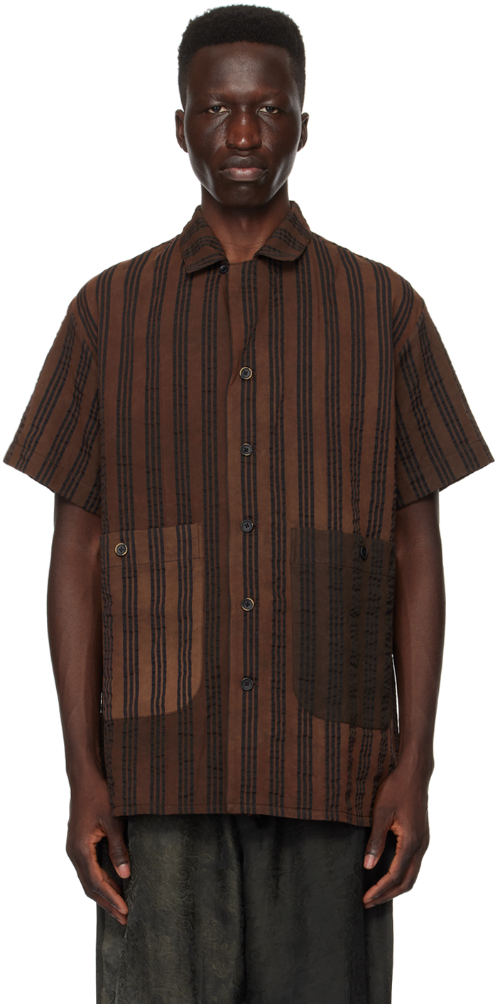 Shop Uma Wang Brown Terry Shirt In Uw069 Brown/black