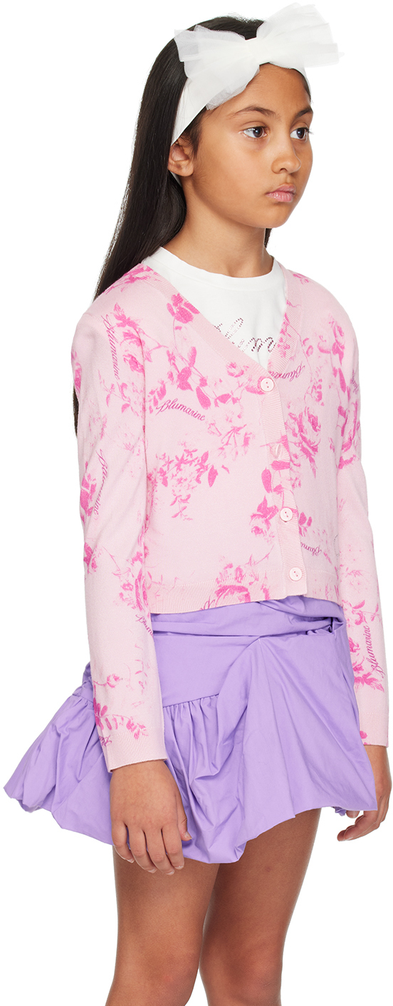 Miss Blumarine Kids Pink Floral Cardigan In St.fiori/aurora Pink