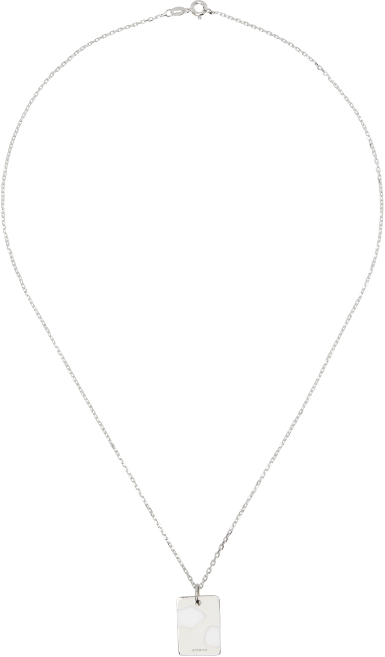 Shop Ellie Mercer Silver & White Two Piece Dog Tag Necklace In 925 Silver / White