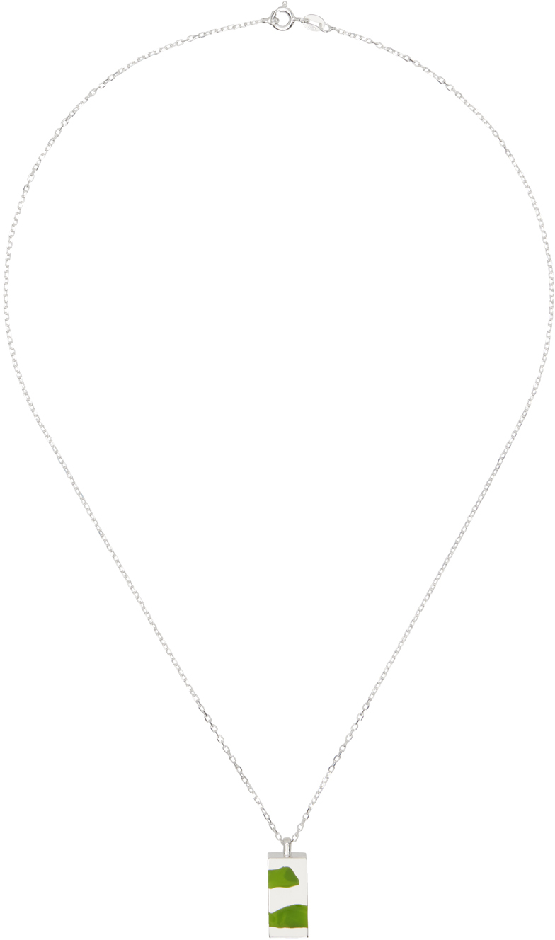 Silver & Green Two Piece Cuboid Pendant Necklace by Ellie