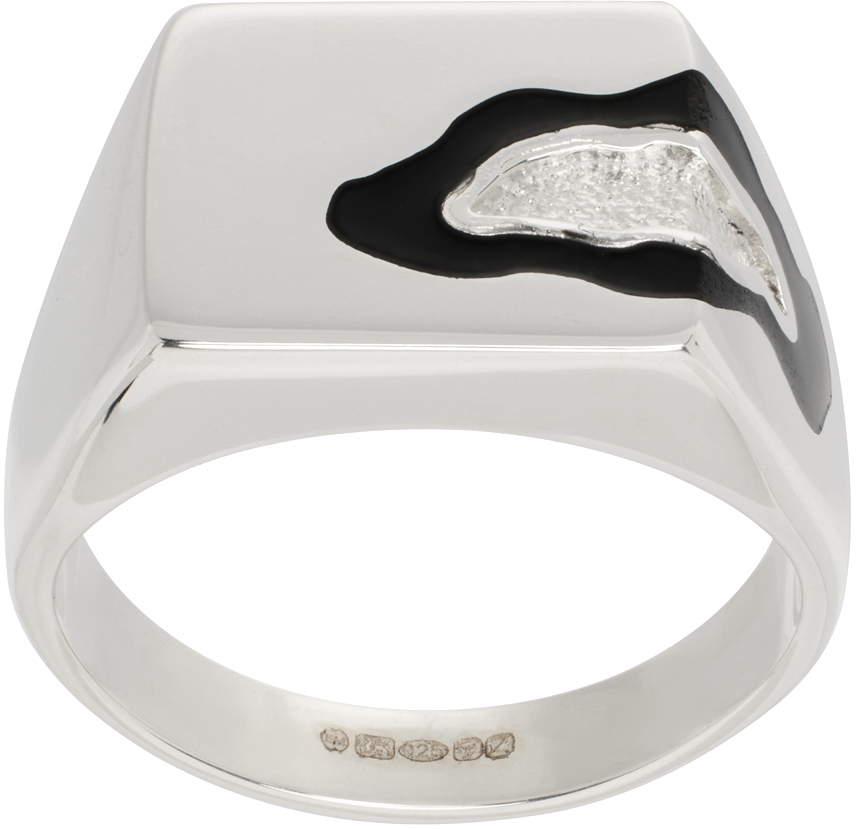Shop Ellie Mercer Silver & Black Island Texture Ring In 925 Silver / Black