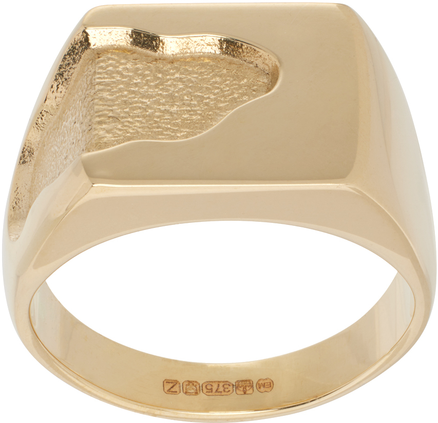 Shop Ellie Mercer Gold Textured One Piece Signet Ring In 9k Gold
