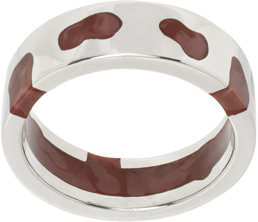 Shop Ellie Mercer Silver & Brown Classic Band Ring In 925 Silver / Brown