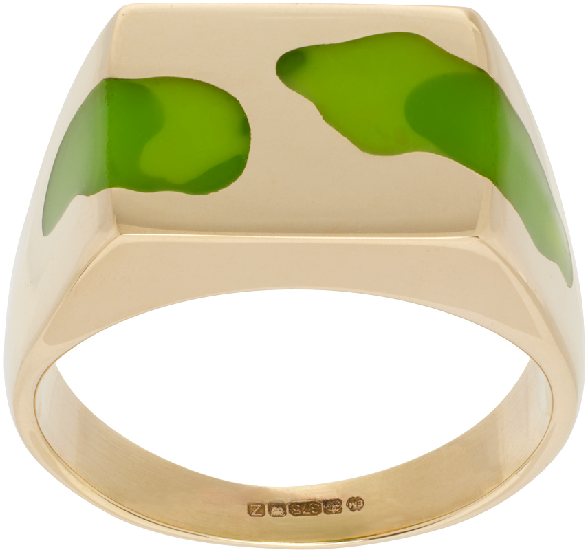Shop Ellie Mercer Gold & Green Two Piece Ring In 9k Gold / Green