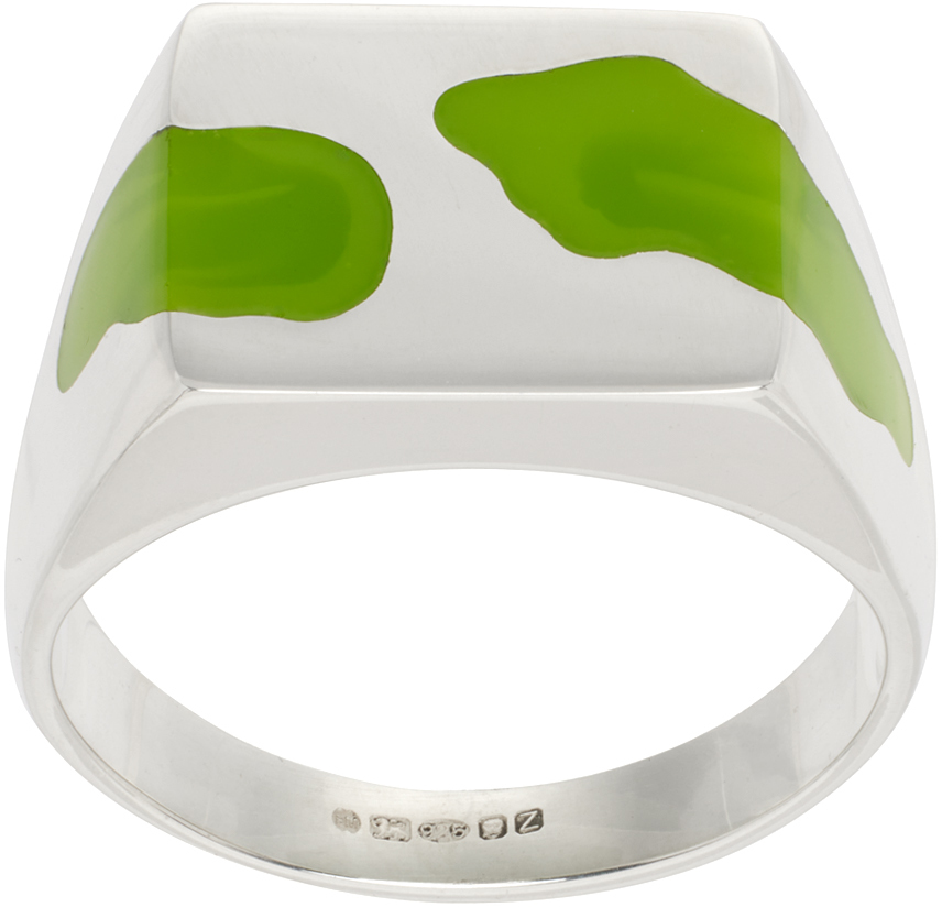 Shop Ellie Mercer Silver & Green Two Piece Ring In 925 Silver / Green
