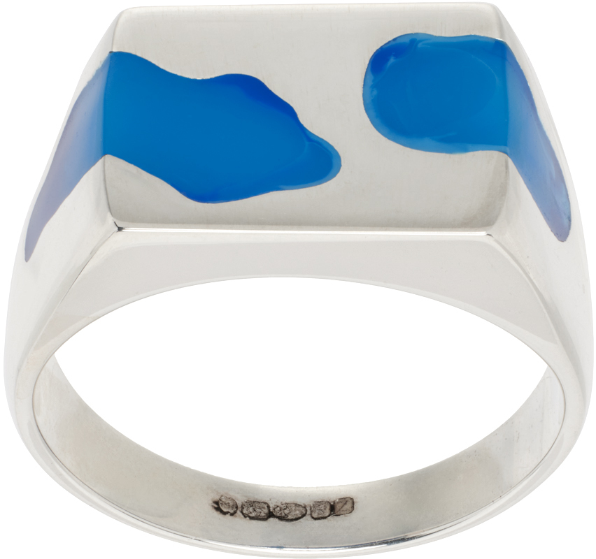 SSENSE Exclusive Silver & Blue Two Piece Ring