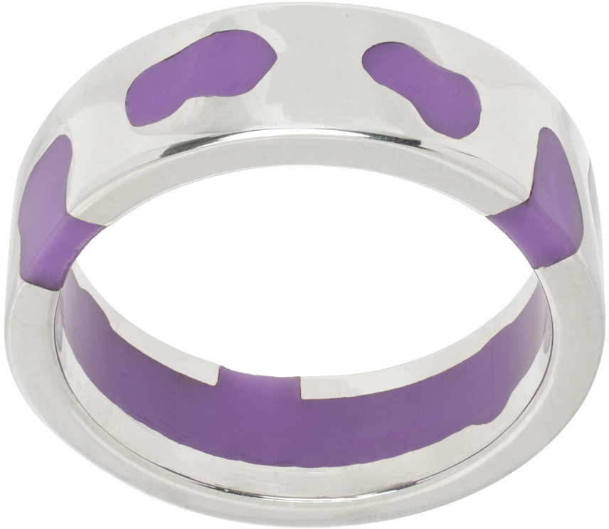 SSENSE Exclusive Silver & Purple Classic Band Ring