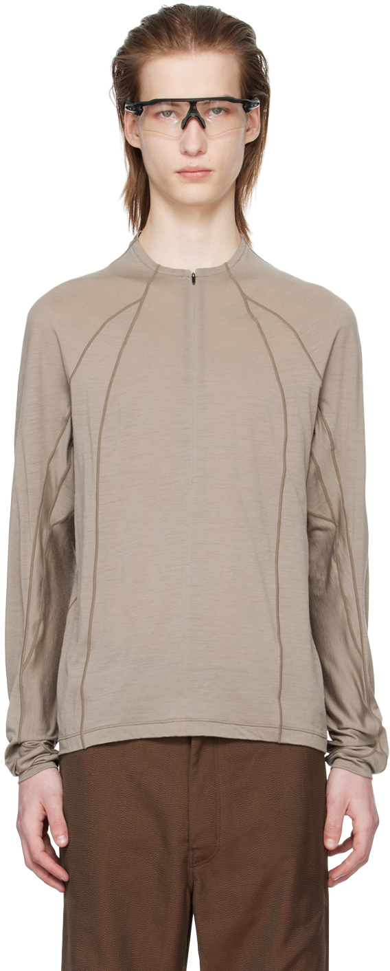 Goldwin 0 Taupe Half-zip Long Sleeve T-shirt In Grey Beige