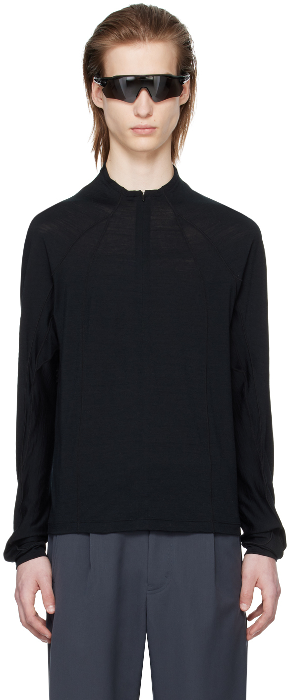 Black Half-Zip Long Sleeve T-Shirt