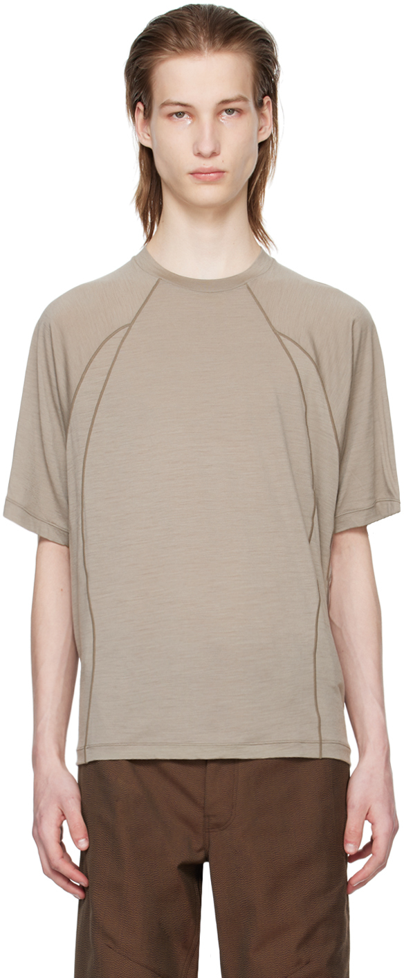 Goldwin 0 Taupe Paneled T-shirt In Grey Beige