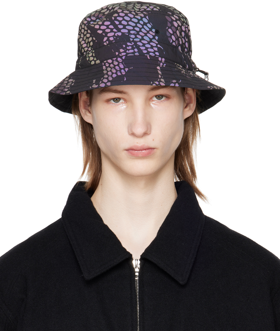 Black Camo Reflective Bucket Hat by Maharishi on Sale