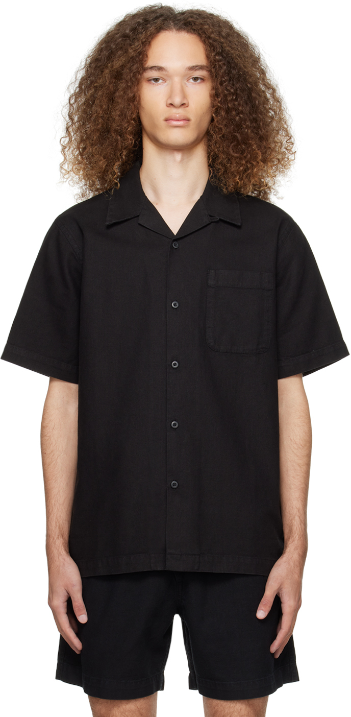 Black Open Spread Collar Shirt by Maharishi on Sale