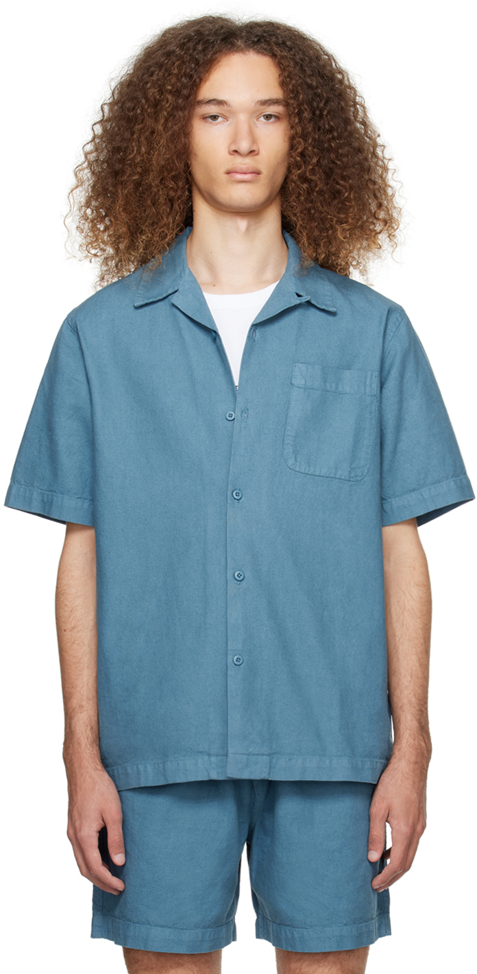 Blue Open Spread Collar Shirt