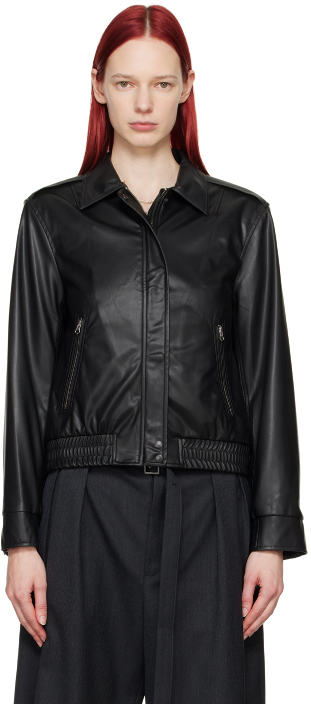 Black Zip Faux-Leather Jacket