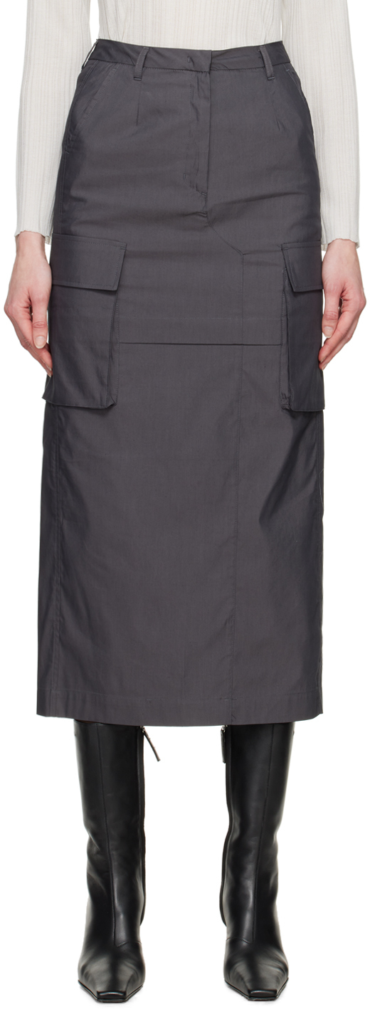 Gray Cargo Pocket Maxi Skirt