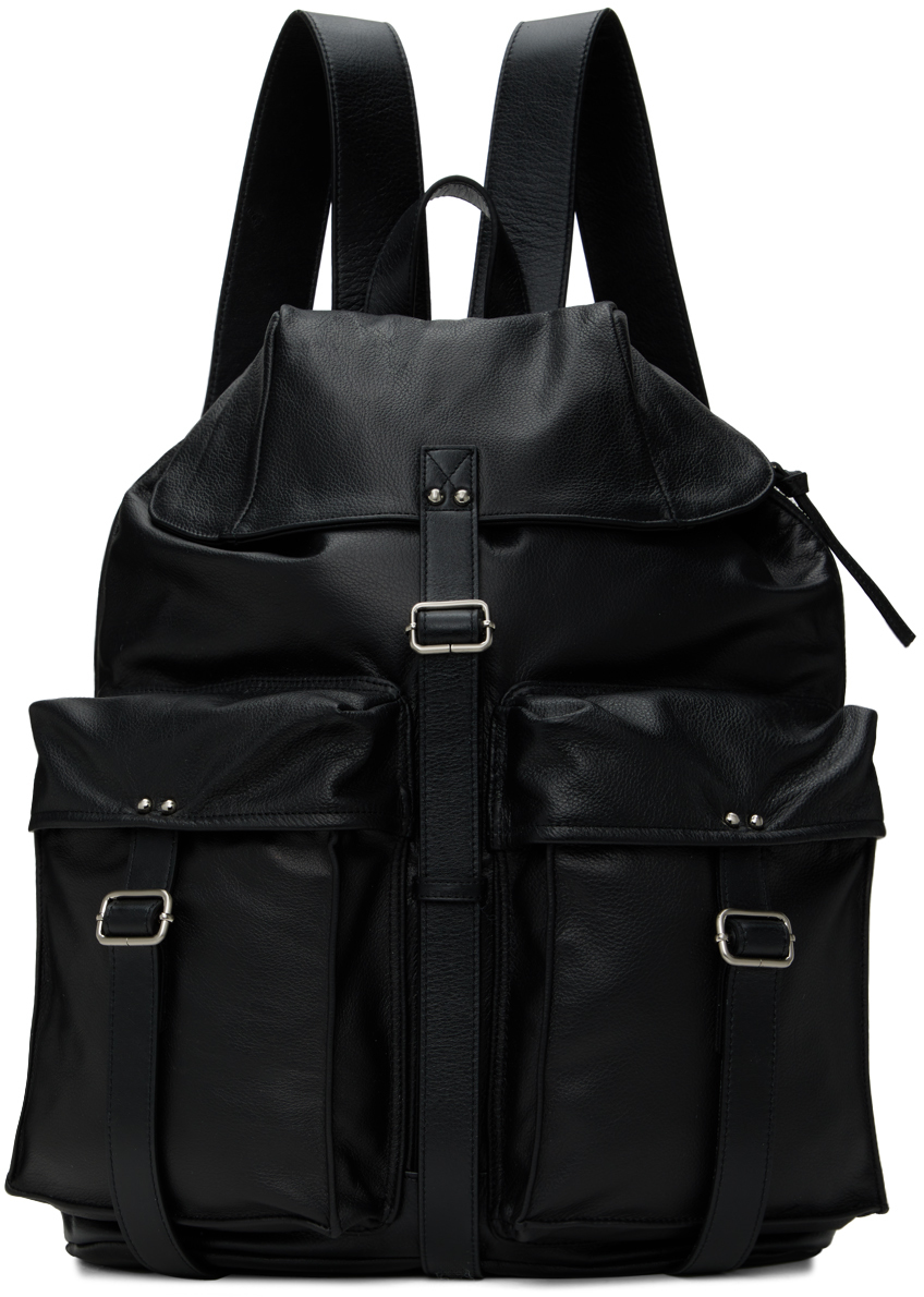 Black Leather Ruck Sack Backpack