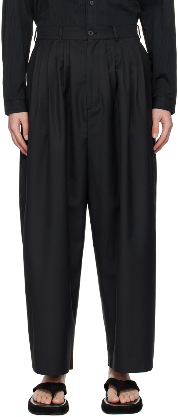 Black Easy Pleats Trousers by Youth on Sale