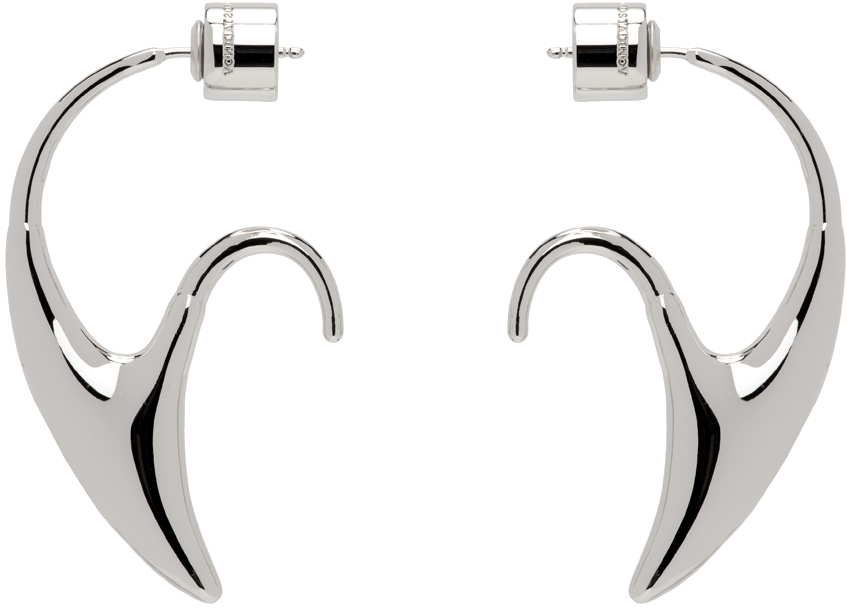 Boucles D'oreilles Pendantes Argentées - Motif Tête De Chimère - Fermoir à Clous - Occasion