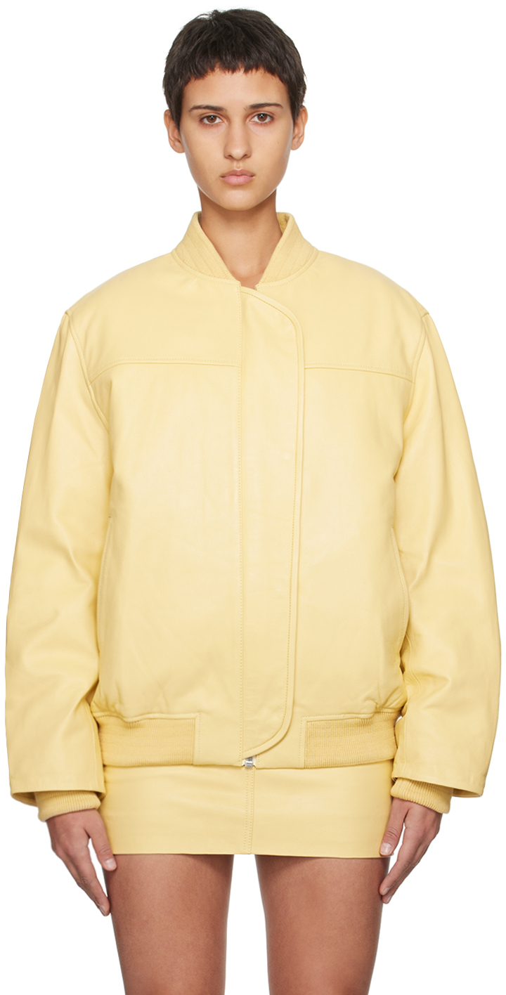Remain Birger Christensen Yellow Insulated Leather Bomber Jacket In 13-0922 Straw Yellow