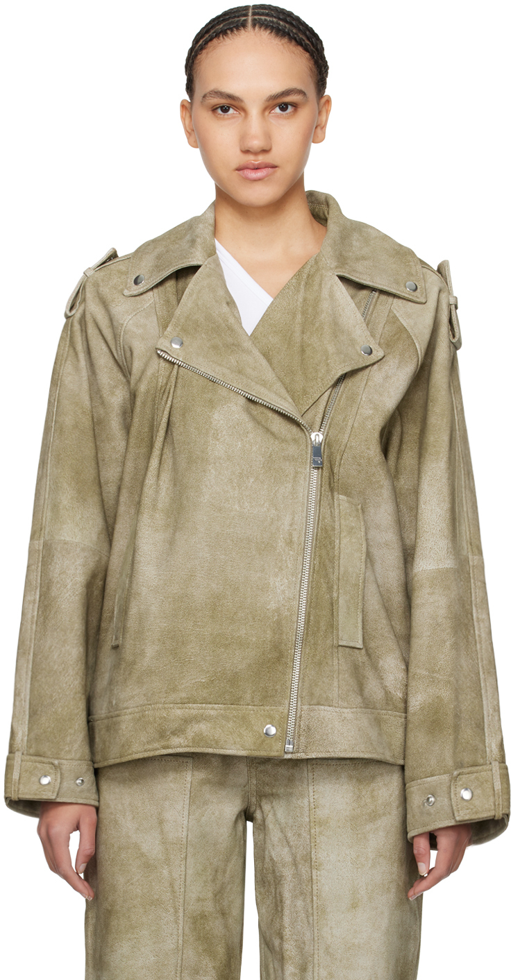 Remain Birger Christensen Taupe Faded Leather Jacket In 17-1310 Timber Wolf