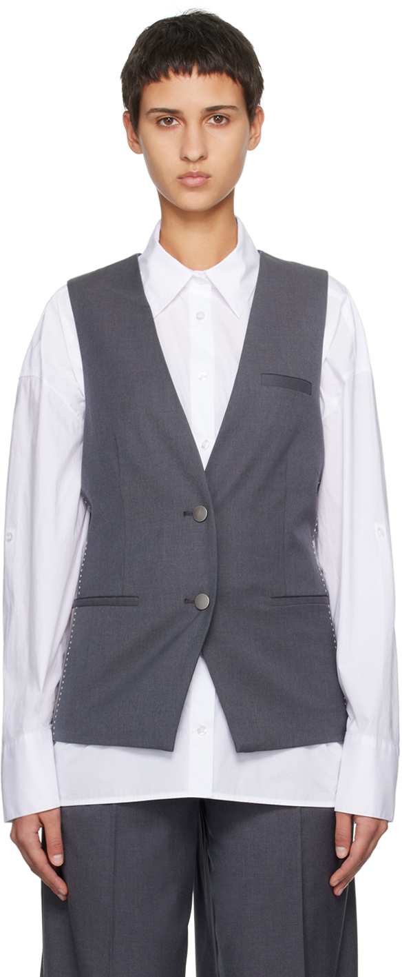 Shop Remain Birger Christensen Gray Two-color Vest In 18-0201 Castlerock