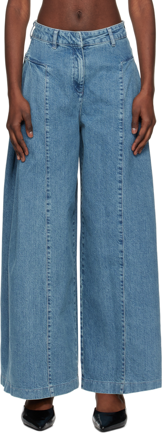 Remain Birger Christensen Blue Pleated Jeans In 18-4028 Bering Sea