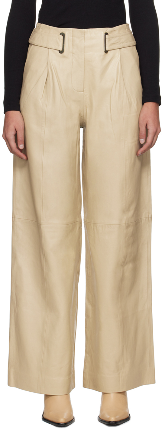 Beige Eyelet Leather Pants