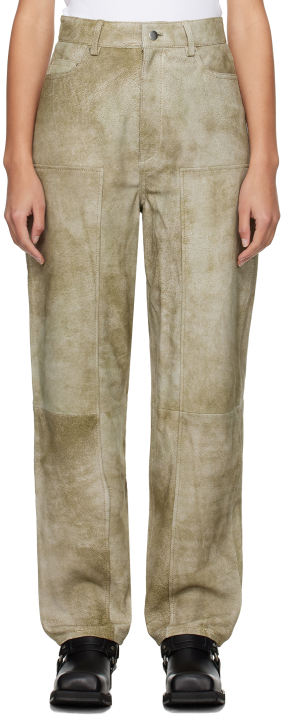 Remain Birger Christensen Taupe Relaxed-fit Leather Pants In 17-1310 Timber Wolf