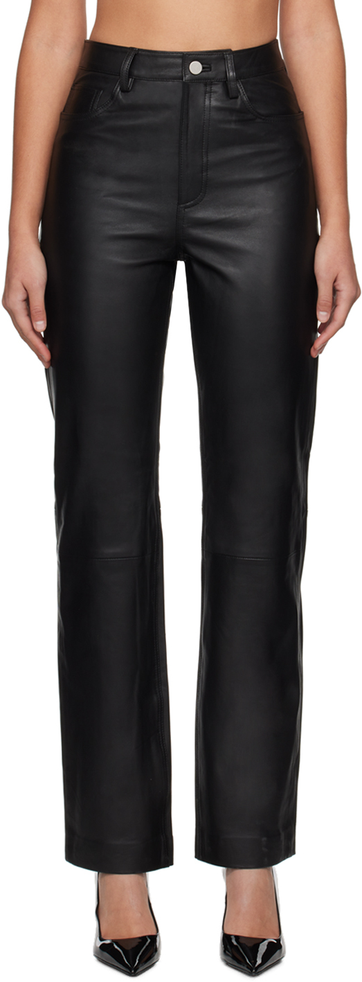 Remain Birger Christensen Black Straight Leather Pants In 1000 Black