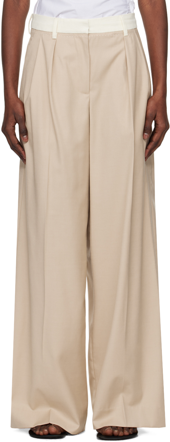 Beige Two Color Wide Trousers