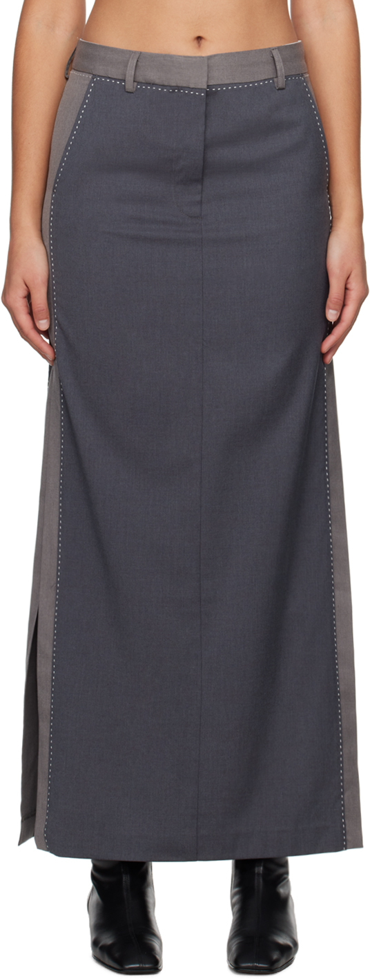 Gray Two-Color Maxi Skirt