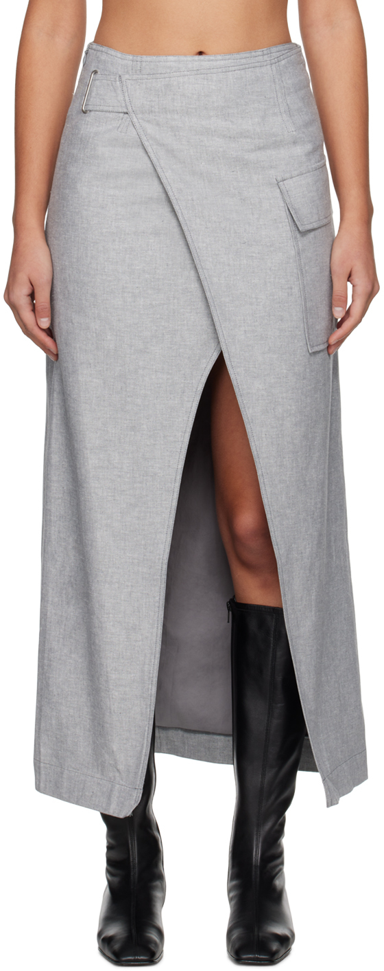 Shop Remain Birger Christensen Gray Wrap Maxi Skirt In 18-0201 Castlerock