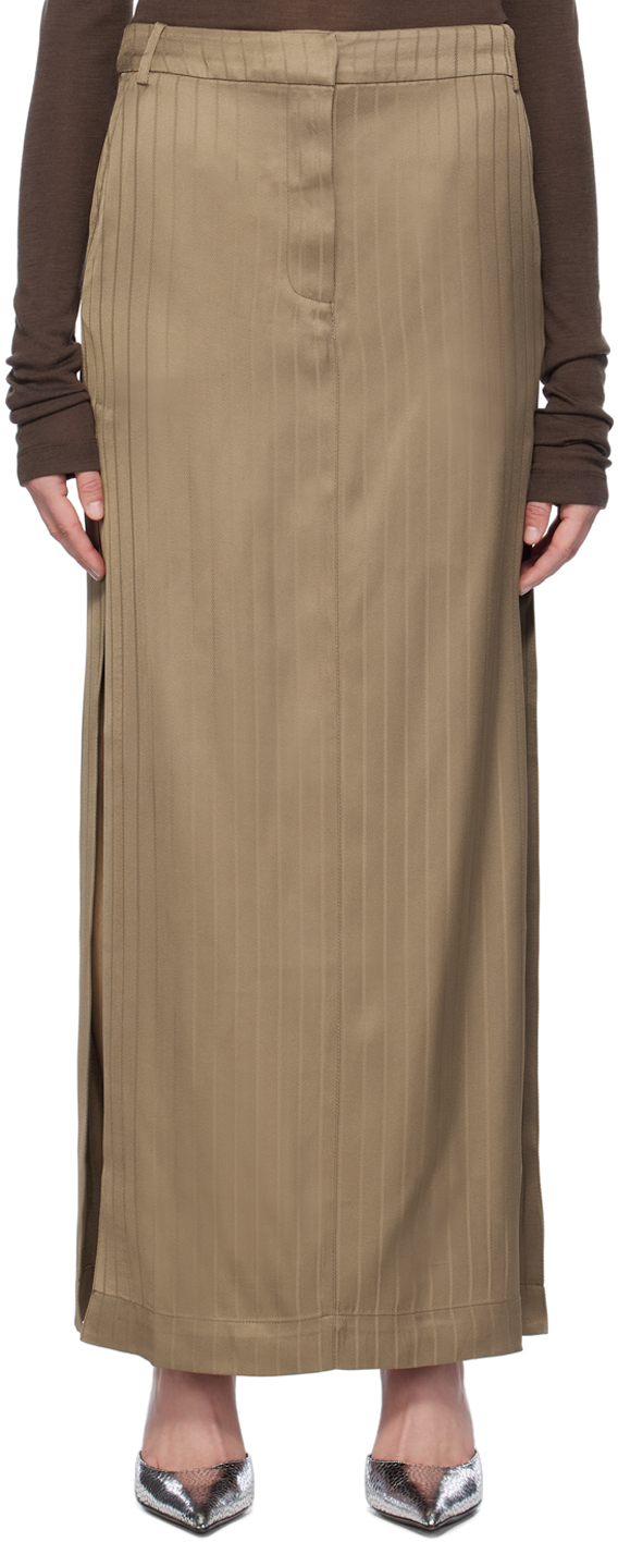 Remain Birger Christensen Brown Suiting Maxi Skirt In 17-1310 Timber Wolf