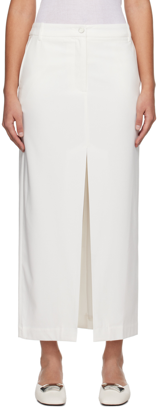 Shop Remain Birger Christensen White Slit Maxi Skirt In 11-0103 Egret