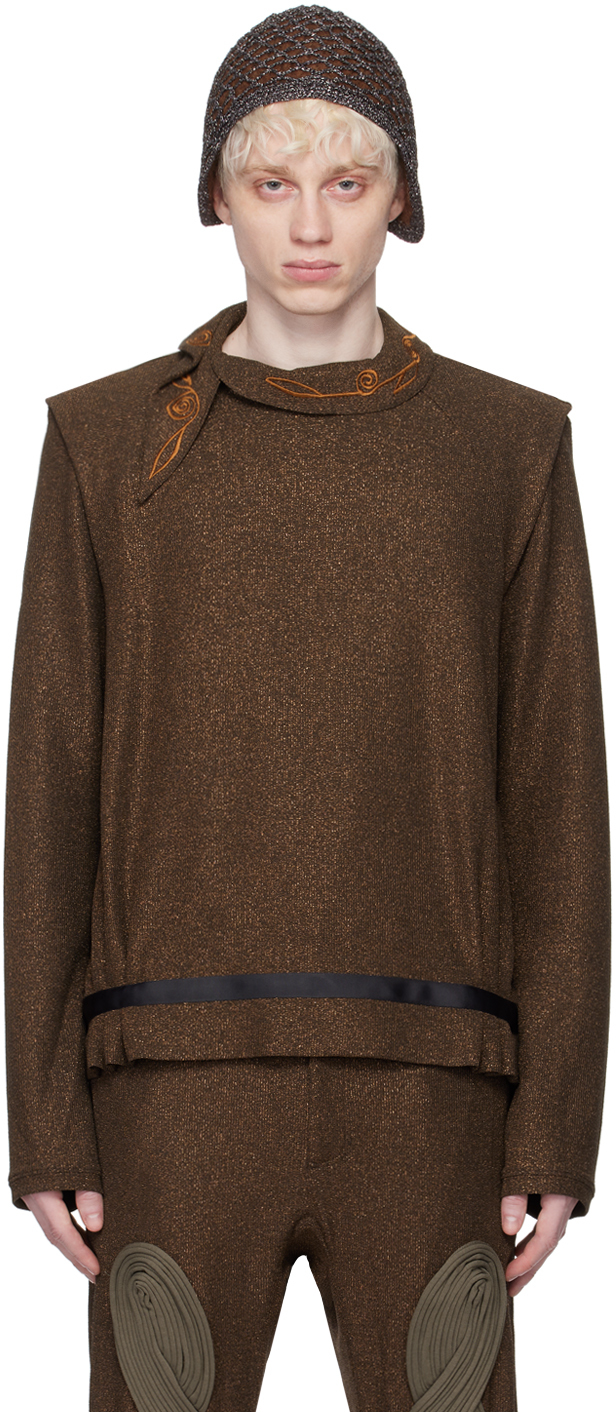 Shop Kiko Kostadinov Brown Wrapped Collar Sweater In Sparkle Brown