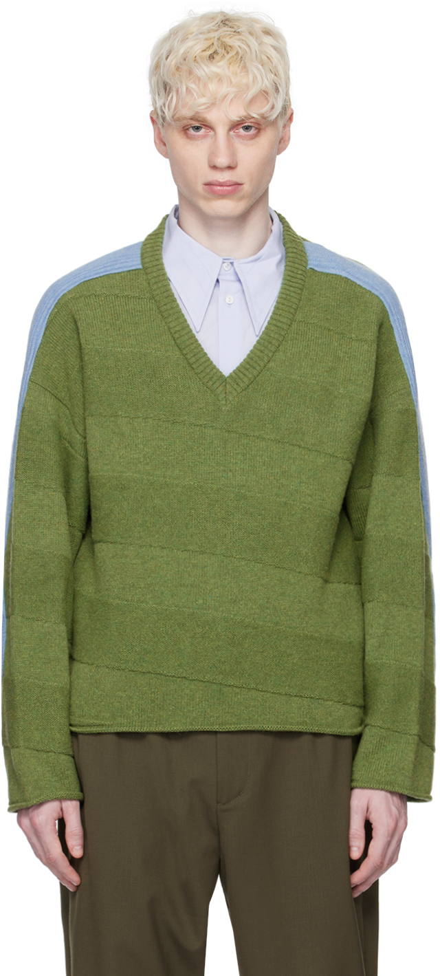 Kiko Kostadinov Green Delian Sweater In Melange Green / Melange Blue