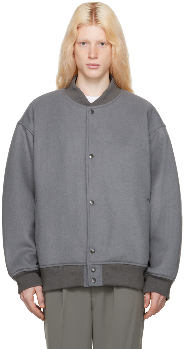 N.hoolywood Gray Drop Shoulder Bomber Jacket In Charcoal